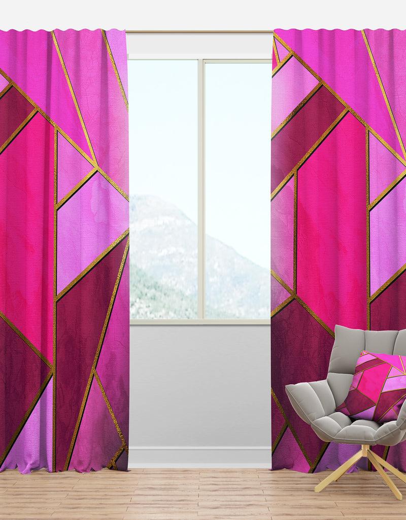 DesignQ Yellow Triangular Composition over Shades of Purple and Pink - Modern & Contemporary Curtain Panels