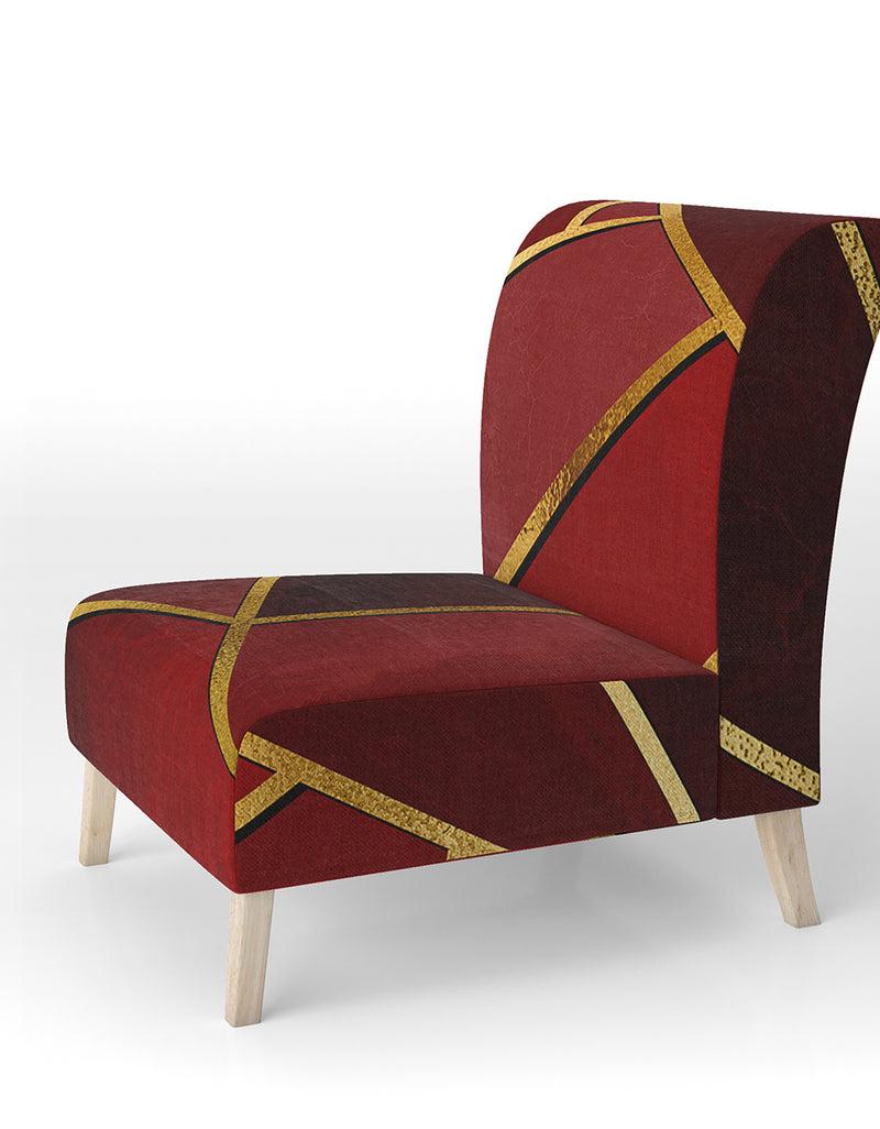 DesignQ Yellow Triangulars Over Shades Of Red - Upholstered Modern Accent Chair