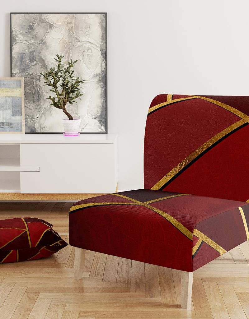 DesignQ Yellow Triangulars Over Shades Of Red - Upholstered Modern Accent Chair