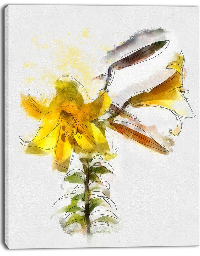 DesignQ Yellow Tulip Stem With Leaves - Extra Large Floral Canvas Art