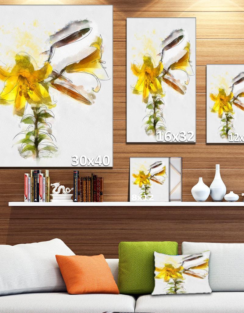 DesignQ Yellow Tulip Stem With Leaves - Extra Large Floral Canvas Art