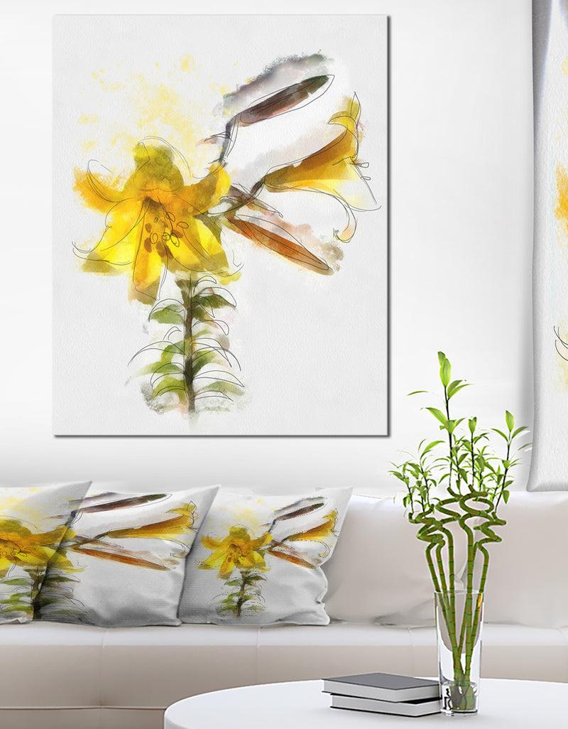 DesignQ Yellow Tulip Stem With Leaves - Extra Large Floral Canvas Art