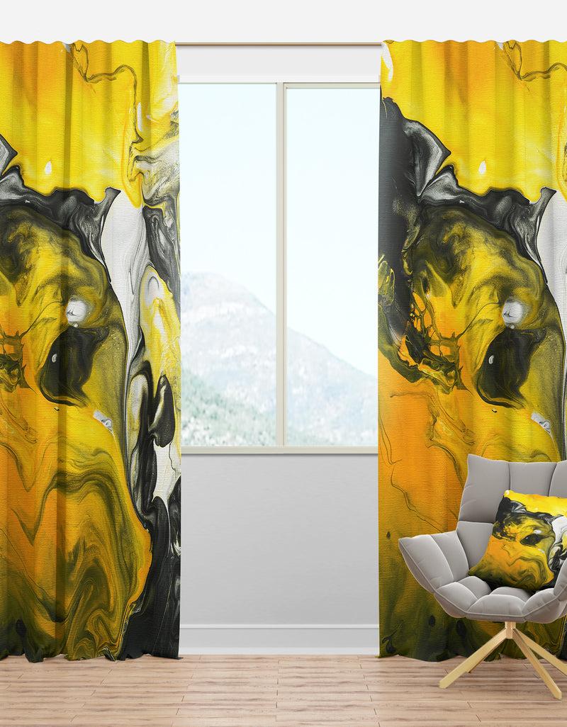 DesignQ Yellow White and Black Hand Painted Marbled Acrylic - Modern & Contemporary Curtain Panels