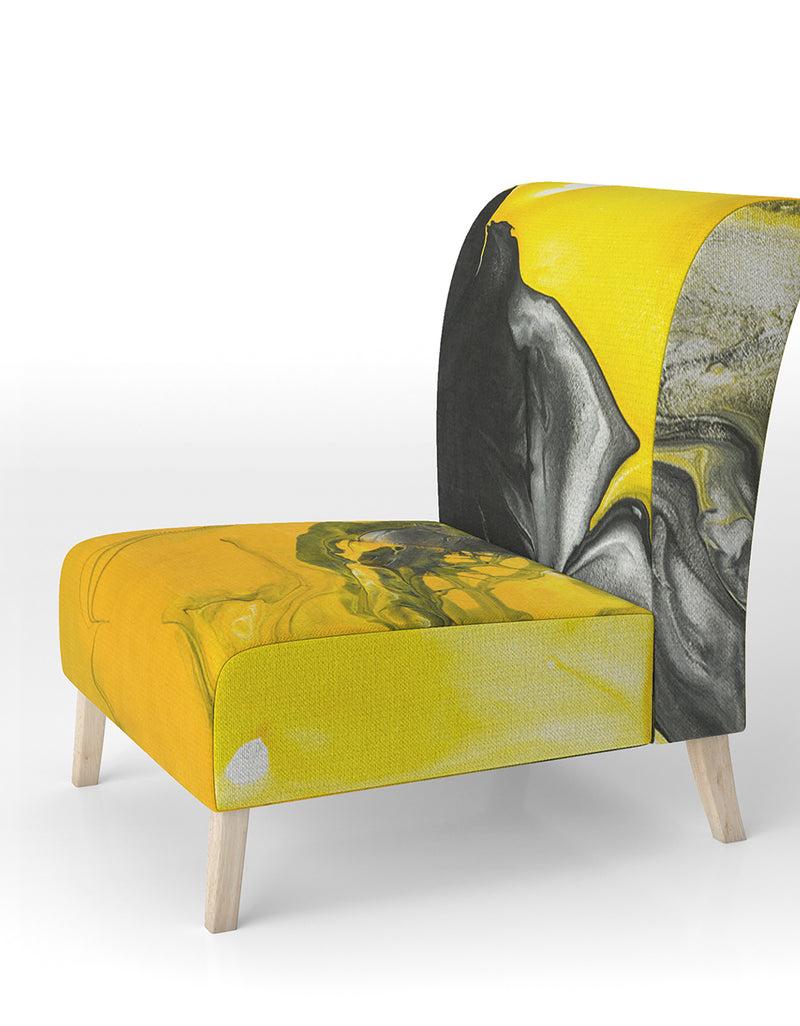 DesignQ Yellow White And Black Marbled Acrylic - Upholstered Modern Accent Chair