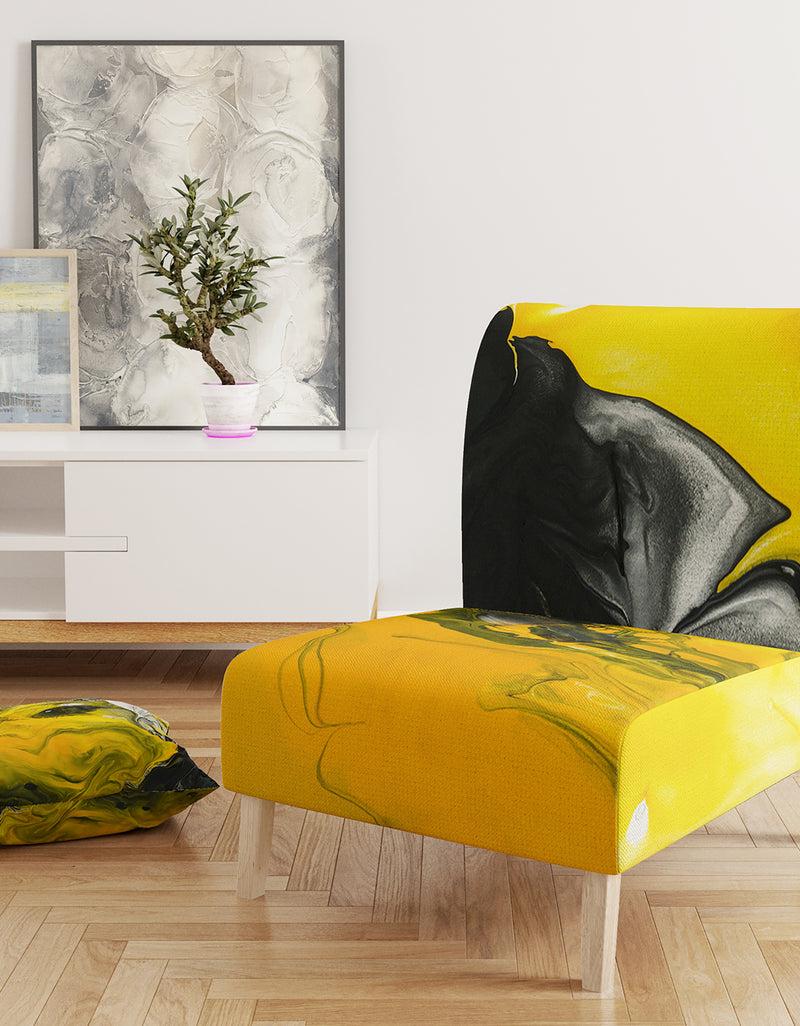 DesignQ Yellow White And Black Marbled Acrylic - Upholstered Modern Accent Chair