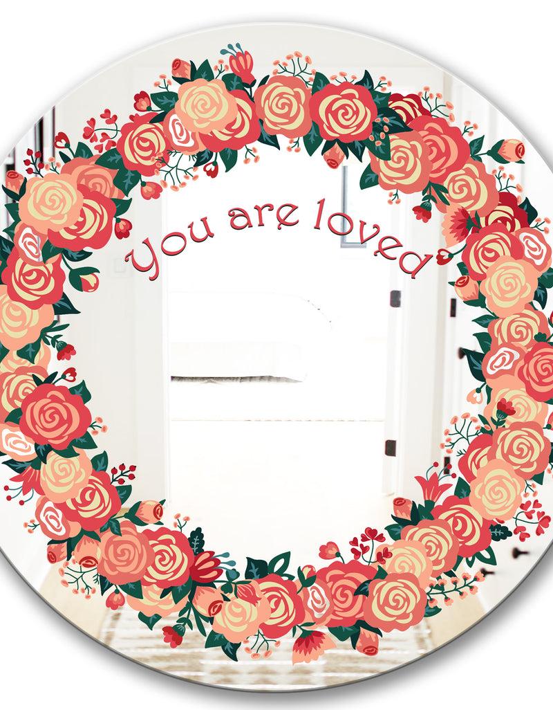 DesignQ You Are Loved. Pink Flower Heart - Cabin And Lodge Mirror - Round Wall Mirror