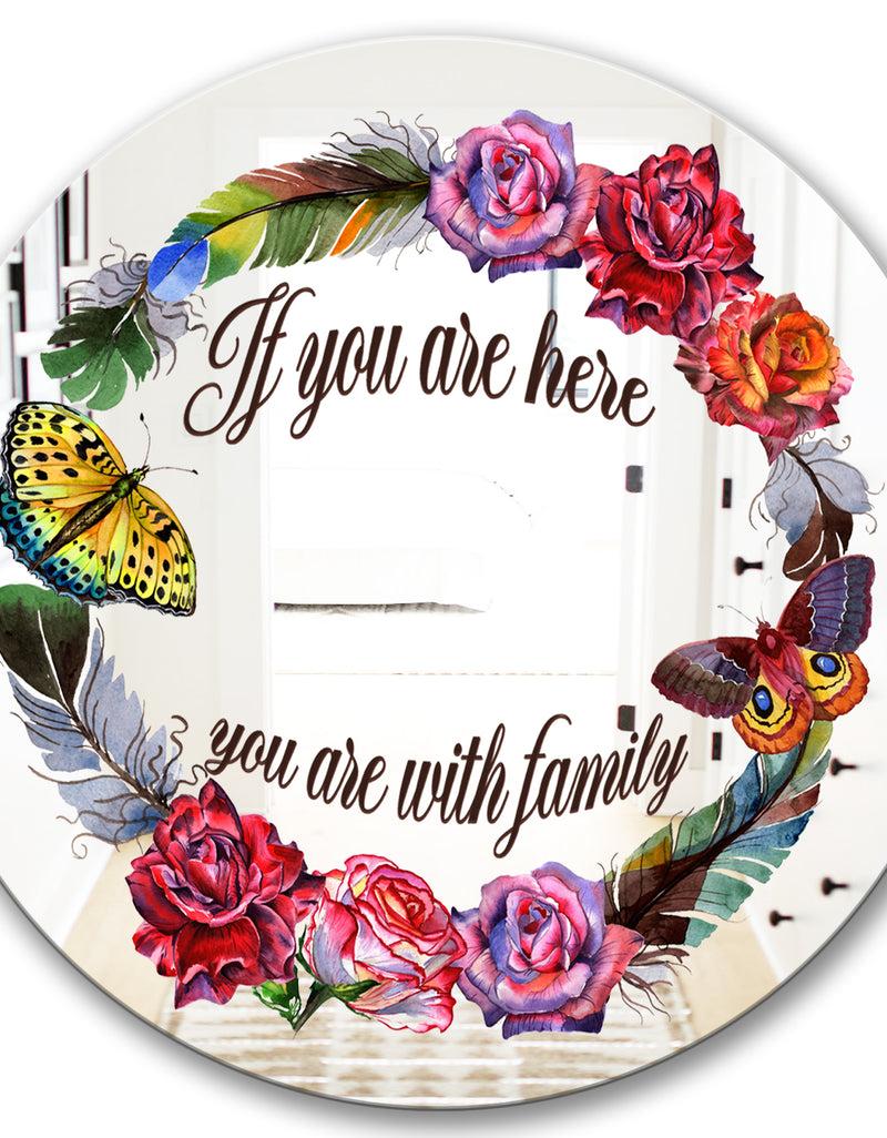 DesignQ You Are With Family - Cabin And Lodge Mirror - Round Wall Mirror