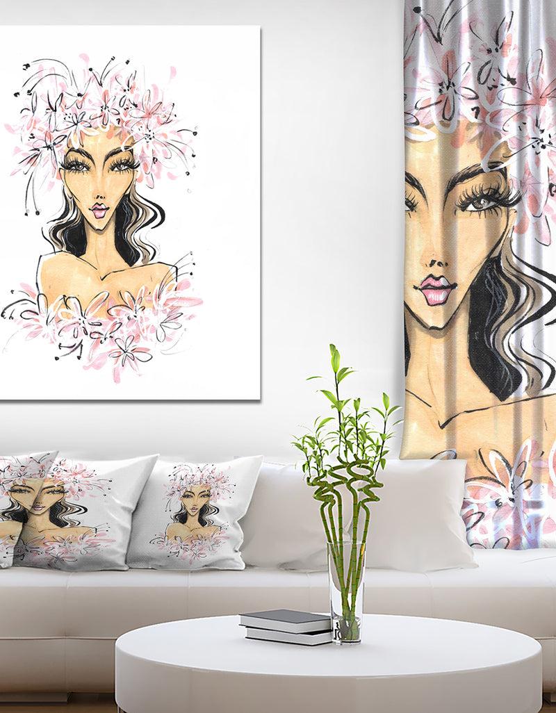 DesignQ Young Girl in Flowers - Glamour Painting Print on Wrapped Canvas