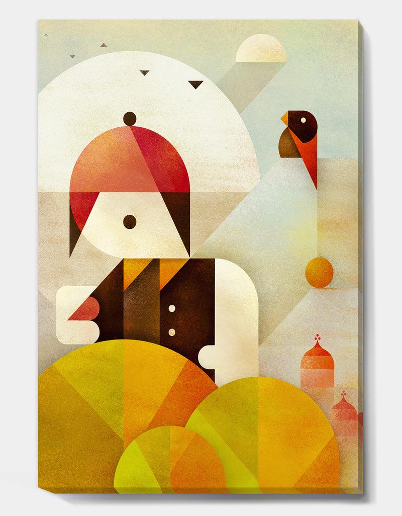 DesignQ Young Man With Red Bird - Mid-Century Modern Canvas Wall Art
