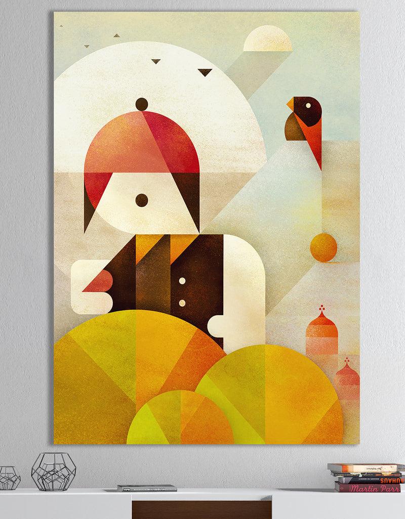 DesignQ Young Man With Red Bird - Mid-Century Modern Canvas Wall Art
