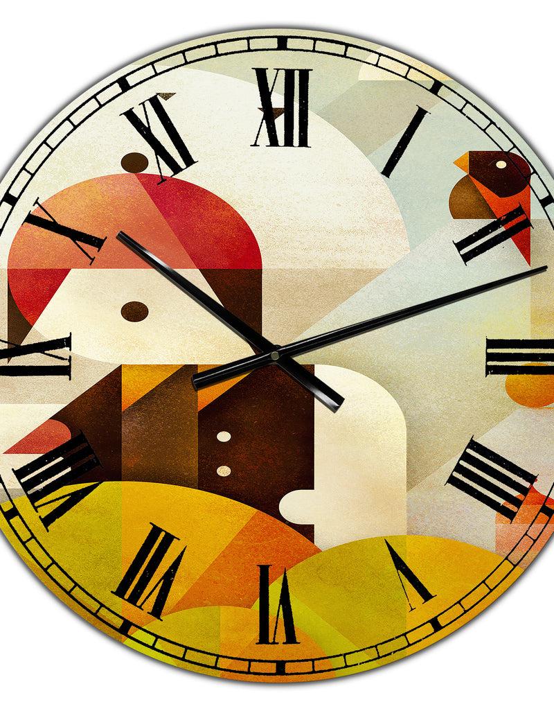 DesignQ Young Man With Red Bird - Mid-Century Wall Clock