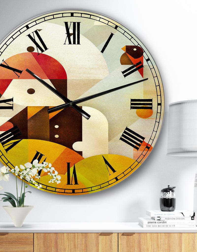 DesignQ Young Man With Red Bird - Mid-Century Wall Clock