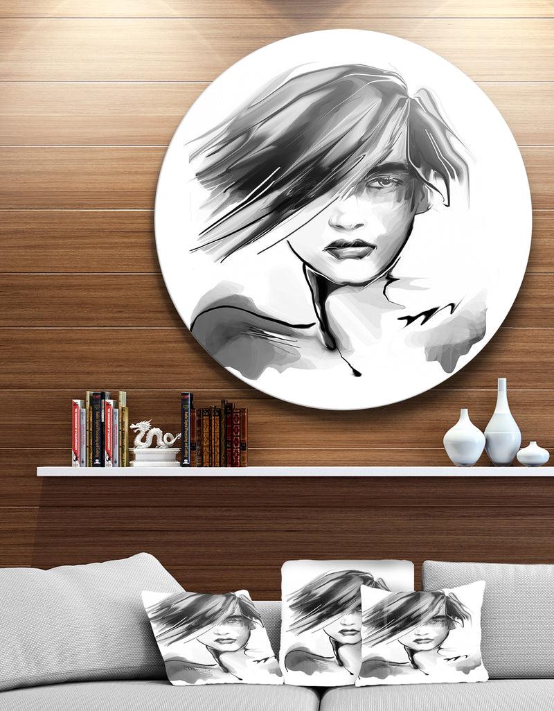 DesignQ Young Woman Black White - Portrait Digital Art Disc Metal Artwork