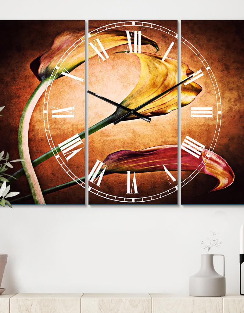 DesignQ Zantedeschia Aethiopica - Cottage 3 Panels Oversized Wall CLock