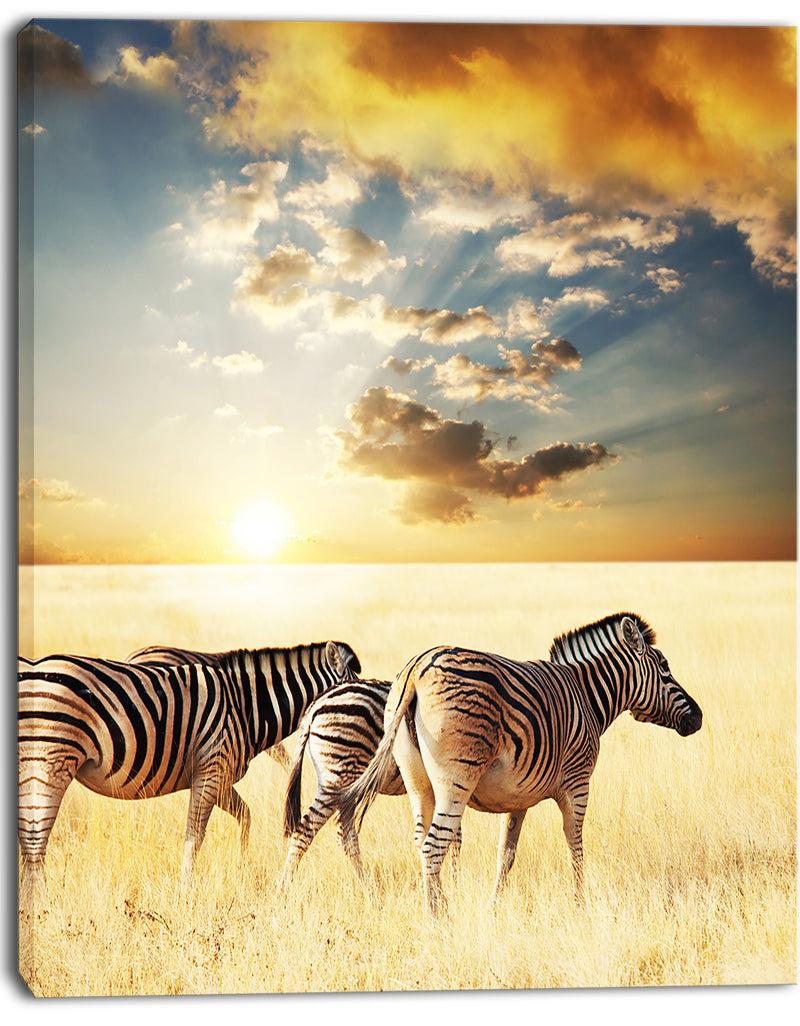 DesignQ Zebras Walking In African Grassland - African Wall Art Print