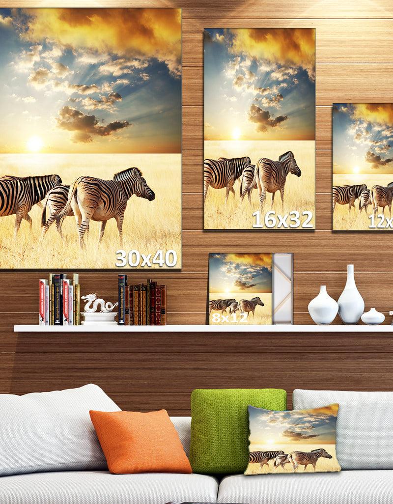 DesignQ Zebras Walking In African Grassland - African Wall Art Print